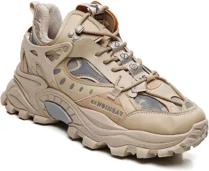 Exusiai Men's Chunky Sole Sneakers Stylish Lace-Up Dad Shoes Platform Athletic Breathable Walking Running Shoes for Comfort & Durability