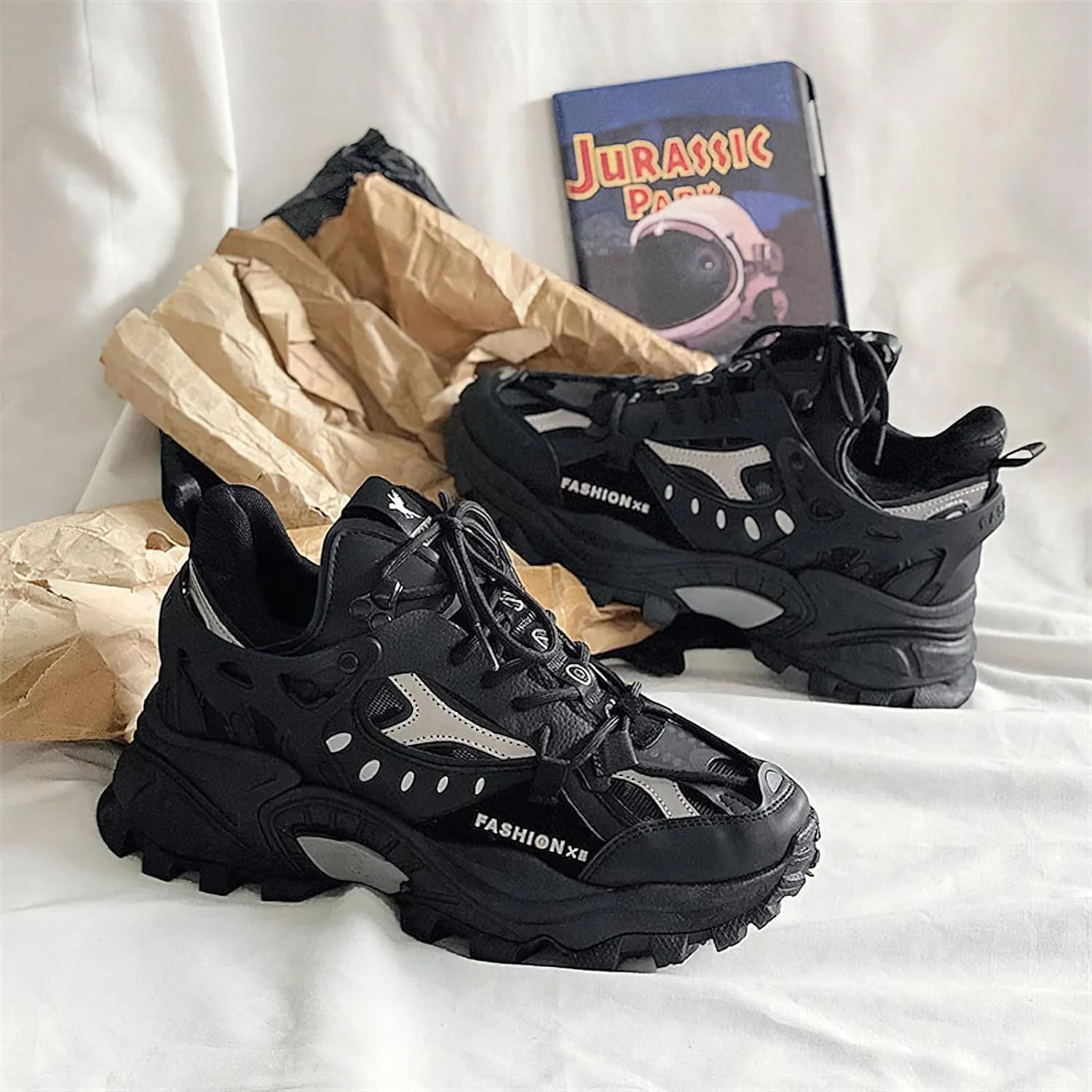 Exusiai Men's Chunky Sole Sneakers Stylish Lace-Up Dad Shoes Platform Athletic Breathable Walking Running Shoes for Comfort & Durability