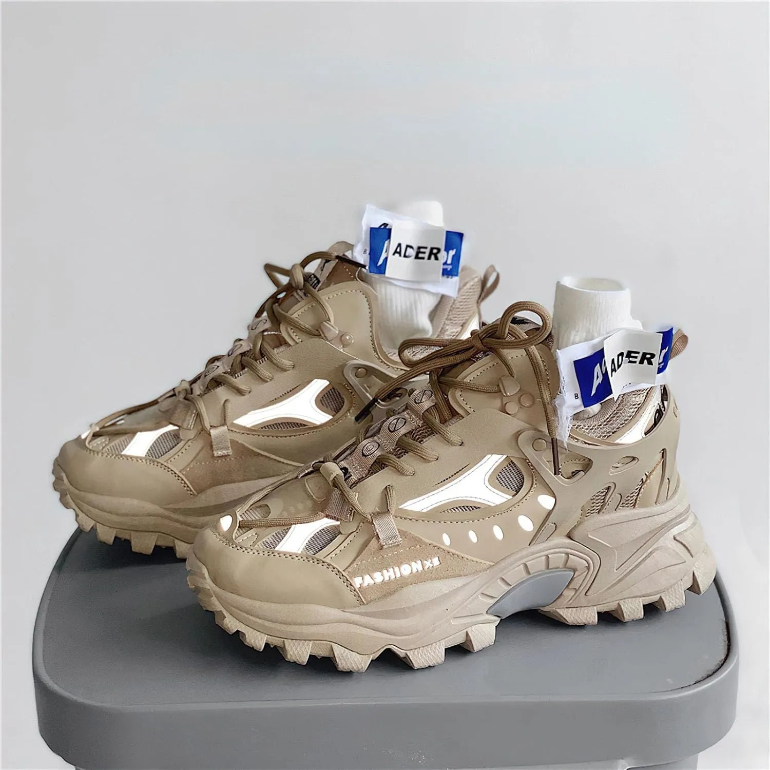 Exusiai Men's Chunky Sole Sneakers Stylish Lace-Up Dad Shoes Platform Athletic Breathable Walking Running Shoes for Comfort & Durability