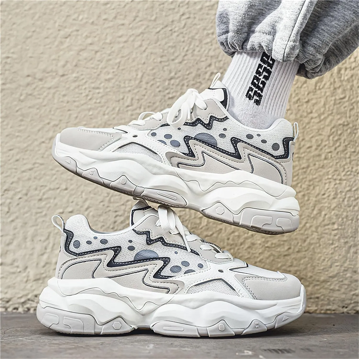 Exusiai Men's Platform Dad Shoes Fashion Chunky Sneakers Casual Tennis Shoes Non-Slip Breathable Walking Running
