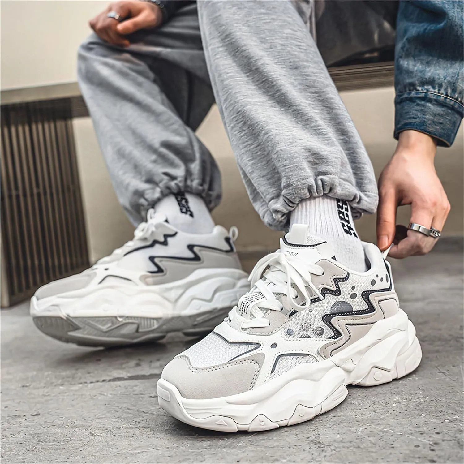 Exusiai Men's Platform Dad Shoes Fashion Chunky Sneakers Casual Tennis Shoes Non-Slip Breathable Walking Running