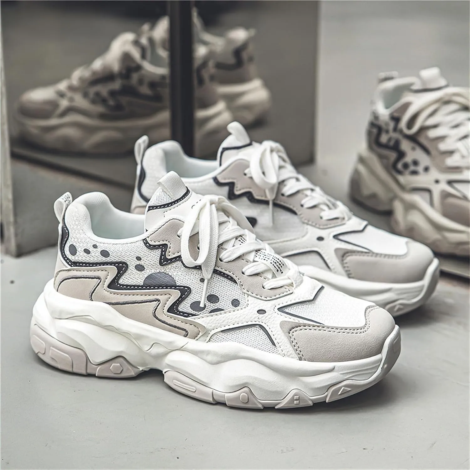 Exusiai Men's Platform Dad Shoes Fashion Chunky Sneakers Casual Tennis Shoes Non-Slip Breathable Walking Running