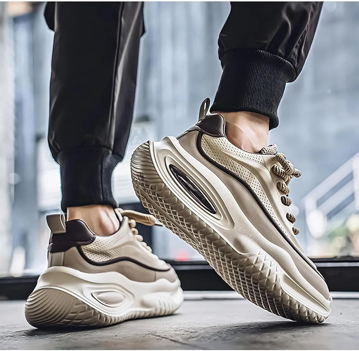 Exusiai Men's Walking Chunky Shoes Fashion Breathable Non Slip Chunky Sneakers Outdoor Workout School Tennis Travel