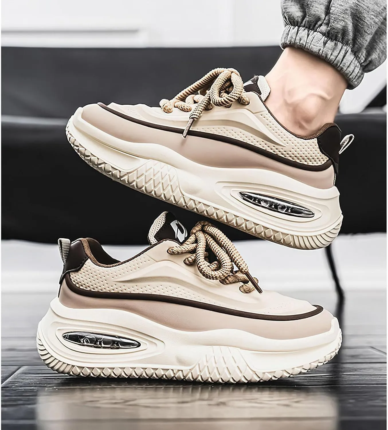 Exusiai Men's Walking Chunky Shoes Fashion Breathable Non Slip Chunky Sneakers Outdoor Workout School Tennis Travel