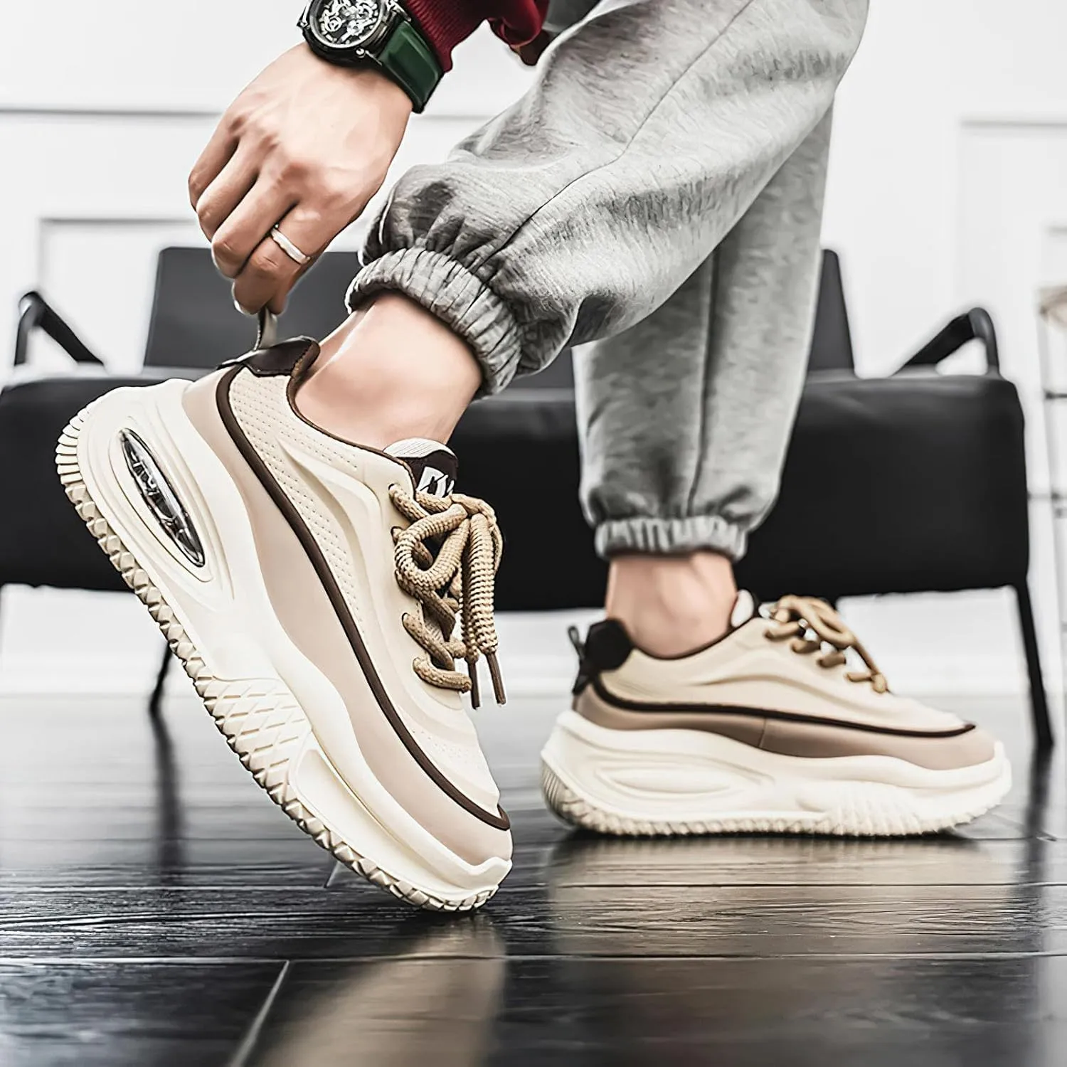 Exusiai Men's Walking Chunky Shoes Fashion Breathable Non Slip Chunky Sneakers Outdoor Workout School Tennis Travel