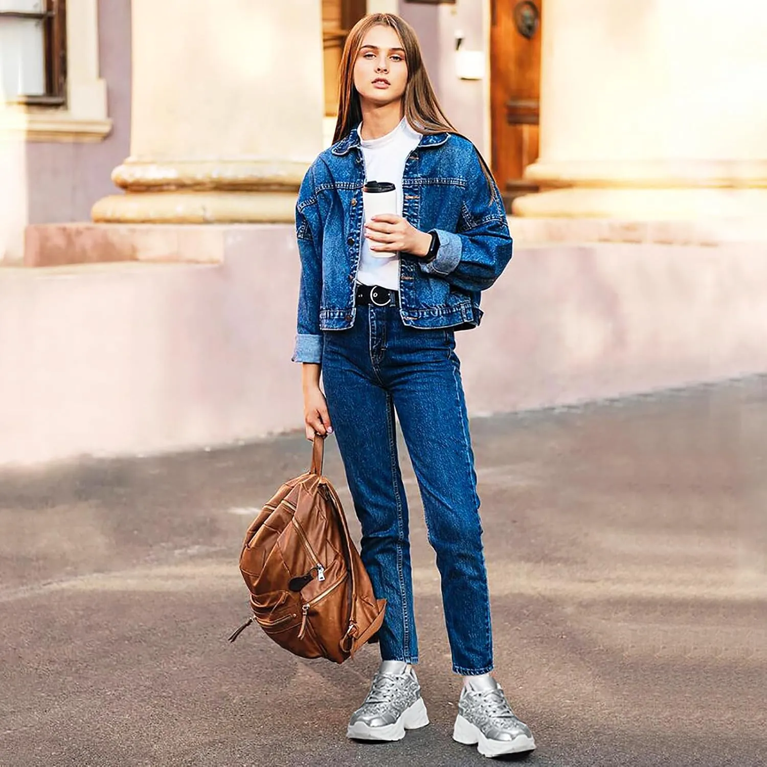 FANVOSSEM Chunky Platform Sneakers for Women，Women's Comfy Sparkly Dad Shoes Lace-Up Casual Walking & Sport Work Sneaker
