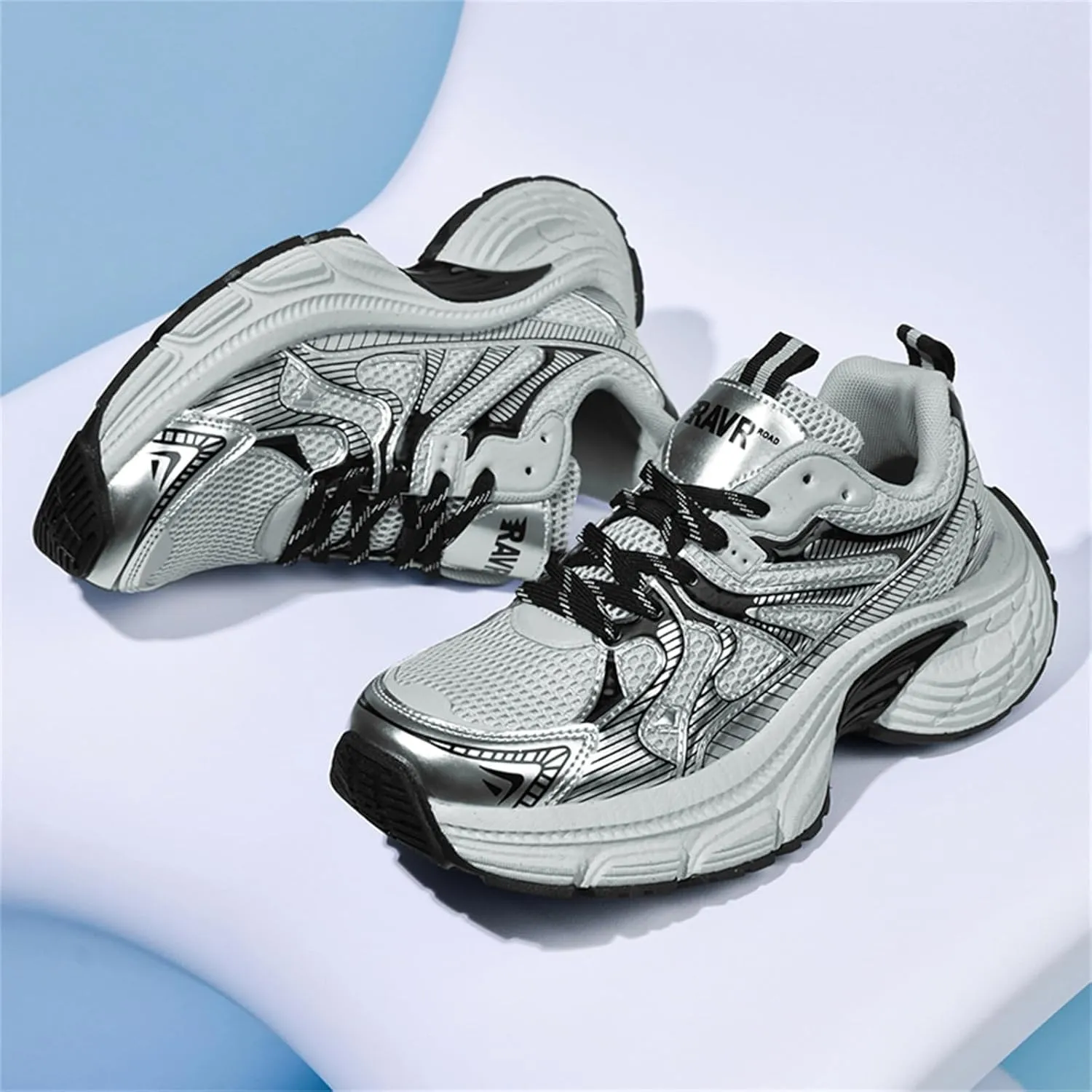 Fashion Breathable Lace Up Chunky Sneakers for Mens Air Mesh Platform Walking Tennis Workout Treny Mid Top Dad Shoes