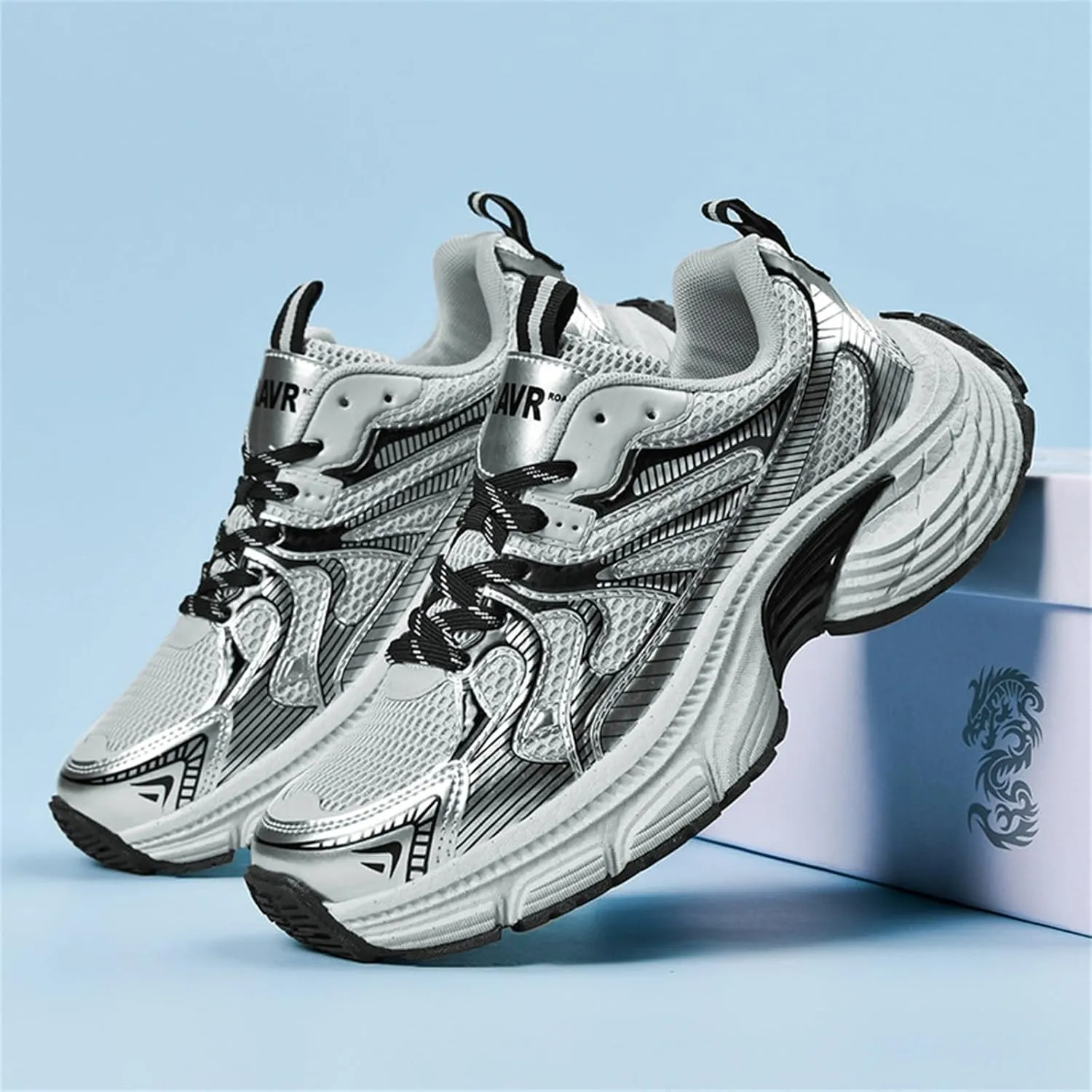 Fashion Breathable Lace Up Chunky Sneakers for Mens Air Mesh Platform Walking Tennis Workout Treny Mid Top Dad Shoes