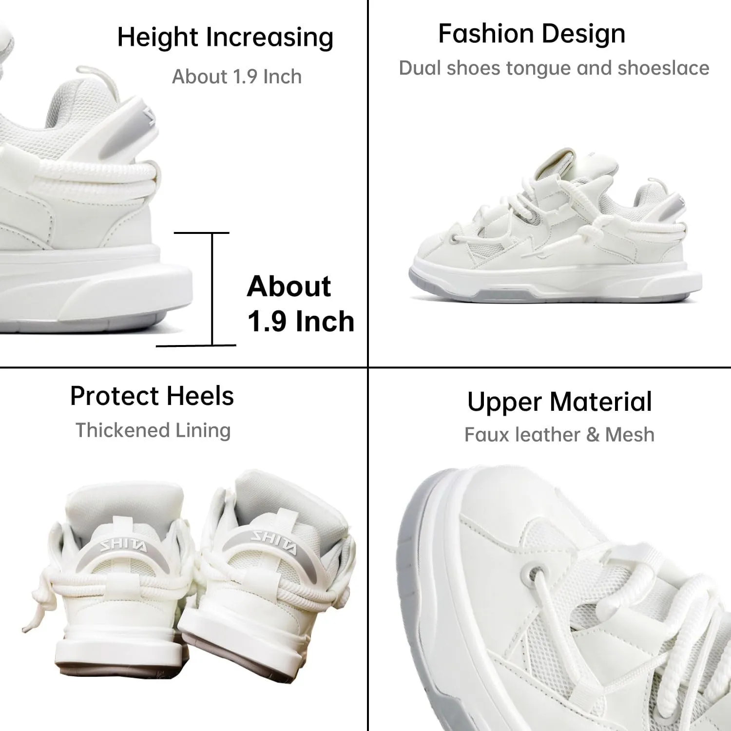 Fashion Women’s Chunky Platform Sneakers Lightweight Breathable Height Increasing Footwear Unisex Casual Walking Running Tennis Shoes