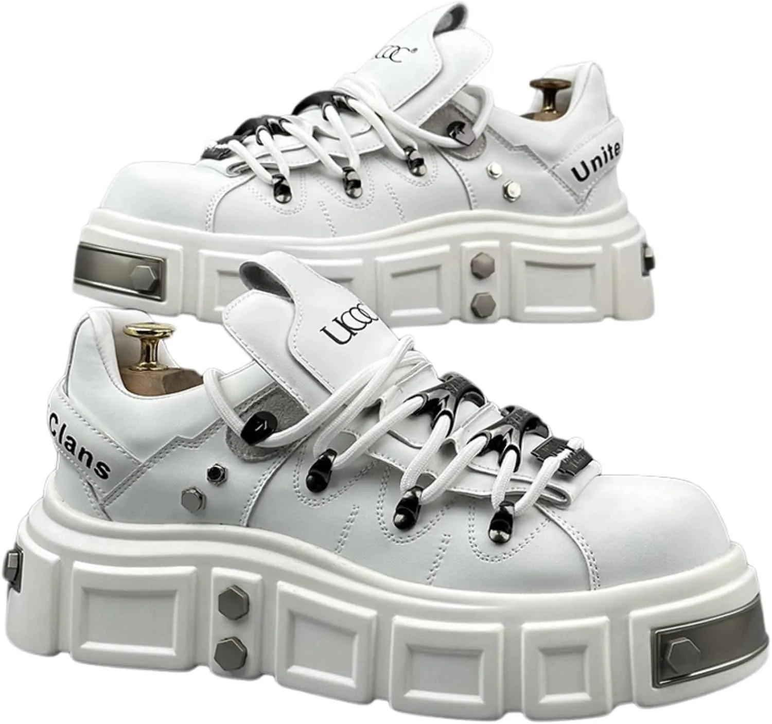 Faux Leather Y2K Punk Studded Platform Sneakers for Men and Women Thick Sole Casual Streetwear Shoes with 2.75 Inch Lift for Night Out Concert Fashion Looks
