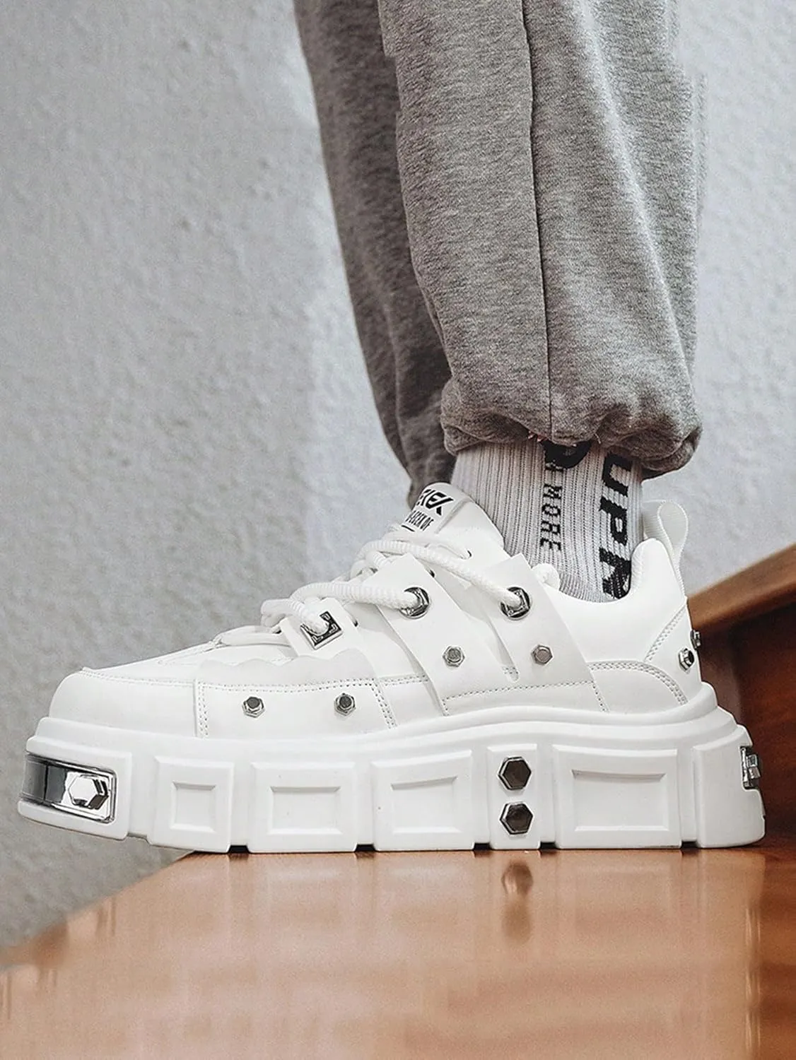 Faux Leather Y2K Punk Studded Platform Sneakers for Men and Women Thick Sole Casual Streetwear Shoes with 2.75 Inch Lift for Night Out Concert Fashion Looks