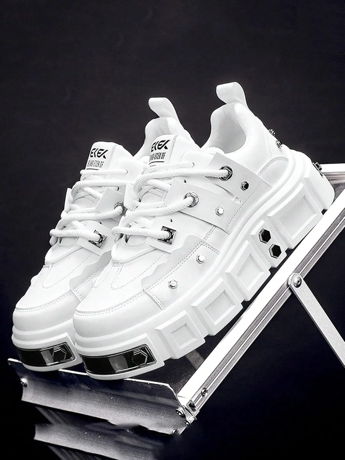 Faux Leather Y2K Punk Studded Platform Sneakers for Men and Women Thick Sole Casual Streetwear Shoes with 2.75 Inch Lift for Night Out Concert Fashion Looks