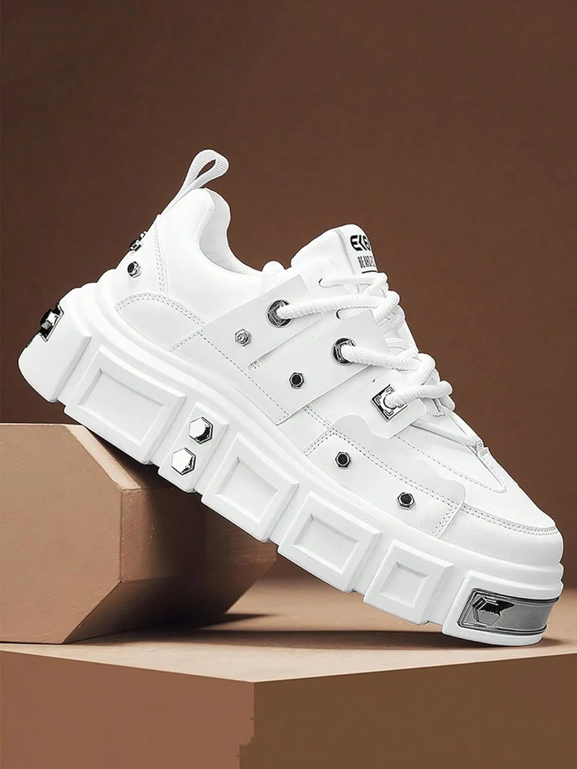 Faux Leather Y2K Punk Studded Platform Sneakers for Men and Women Thick Sole Casual Streetwear Shoes with 2.75 Inch Lift for Night Out Concert Fashion Looks