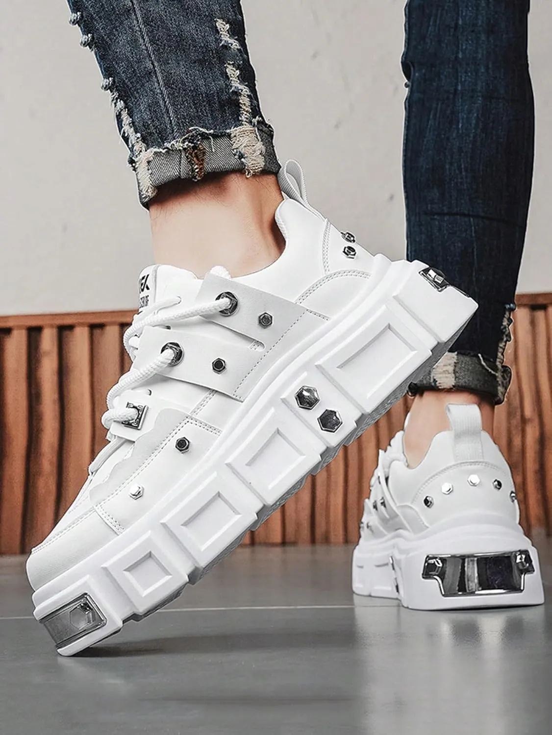 Faux Leather Y2K Punk Studded Platform Sneakers for Men and Women Thick Sole Casual Streetwear Shoes with 2.75 Inch Lift for Night Out Concert Fashion Looks