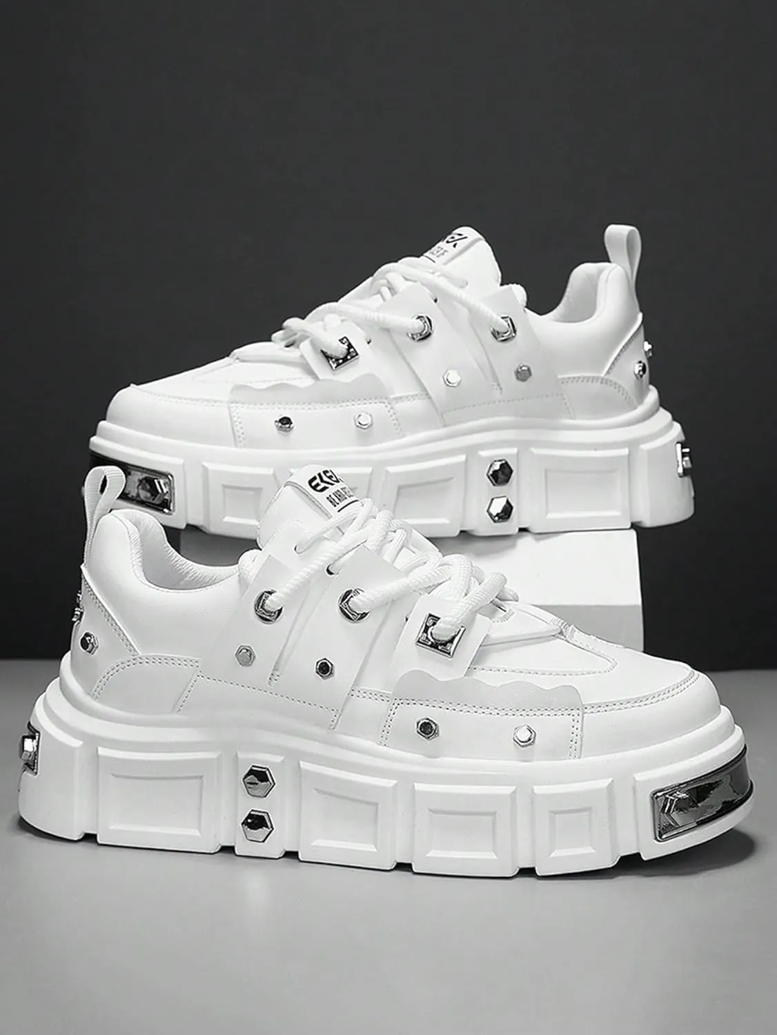 Faux Leather Y2K Punk Studded Platform Sneakers for Men and Women Thick Sole Casual Streetwear Shoes with 2.75 Inch Lift for Night Out Concert Fashion Looks