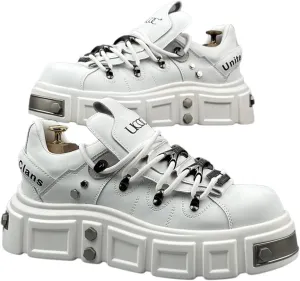 Faux Leather Y2K Punk Studded Platform Sneakers for Men and Women Thick Sole Casual Streetwear Shoes with 2.75 Inch Lift for Night Out Concert Fashion Looks