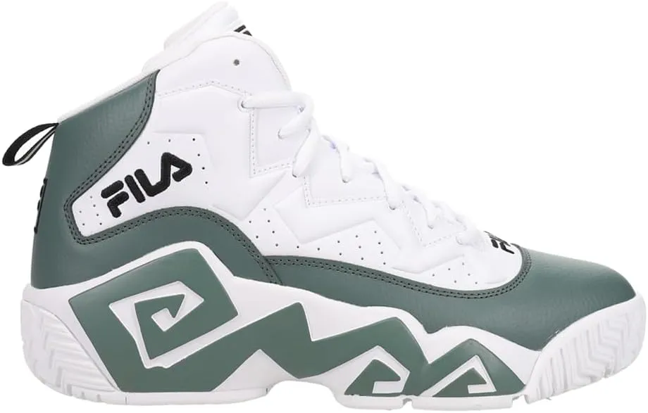 Fila Men's MB Basketball Sneakers Shoes, High-Top Ankle Support, Chunky Sole (White/Dark Forest/Black, 11.5)