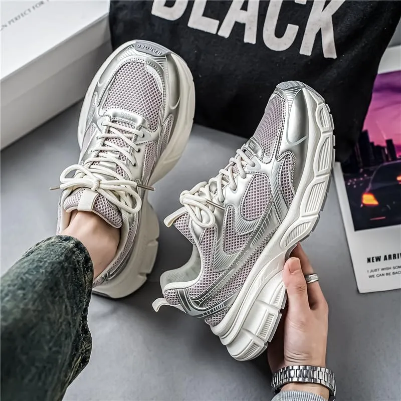 Floette Men's Silver Fashion Sneakers Dad Shoes Walking Casual Athletic Chunky Platform Sneakers