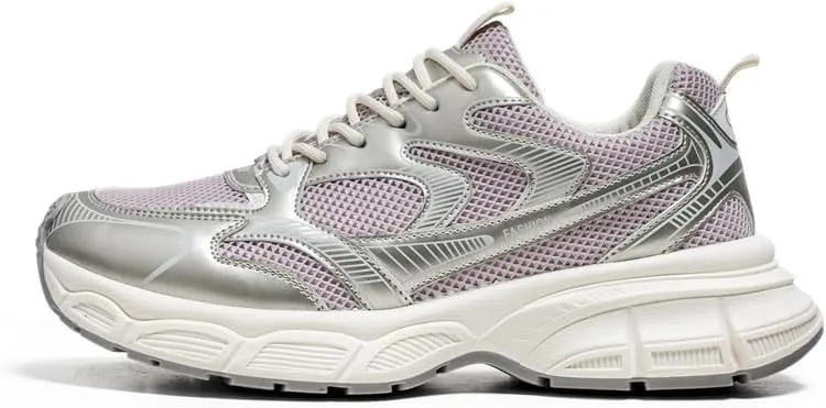 Floette Men's Silver Fashion Sneakers Dad Shoes Walking Casual Athletic Chunky Platform Sneakers