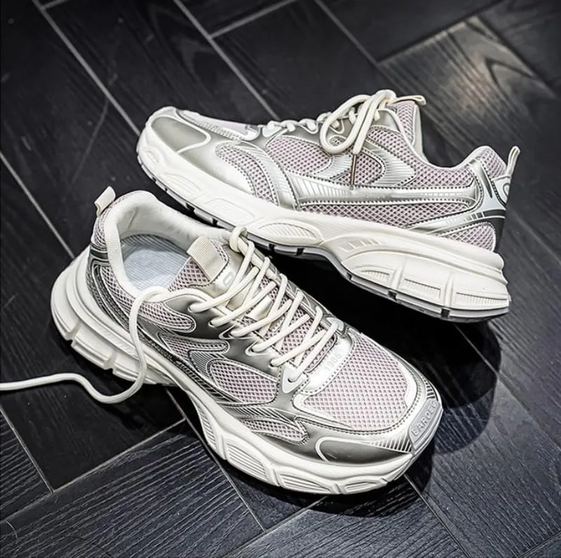Floette Men's Silver Fashion Sneakers Dad Shoes Walking Casual Athletic Chunky Platform Sneakers