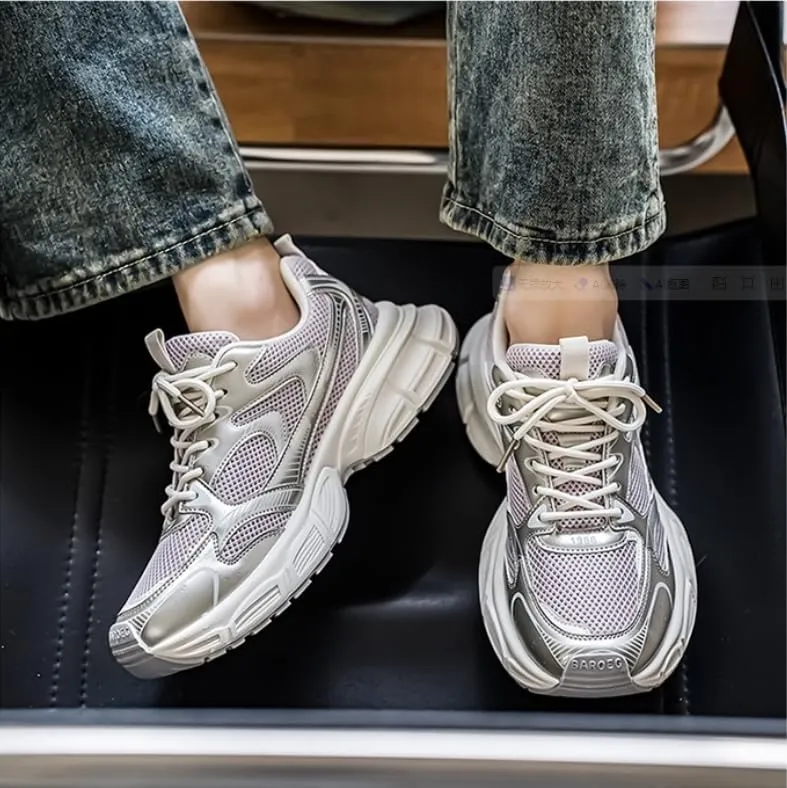 Floette Men's Silver Fashion Sneakers Dad Shoes Walking Casual Athletic Chunky Platform Sneakers