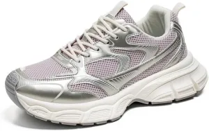 Floette Men's Silver Fashion Sneakers Dad Shoes Walking Casual Athletic Chunky Platform Sneakers