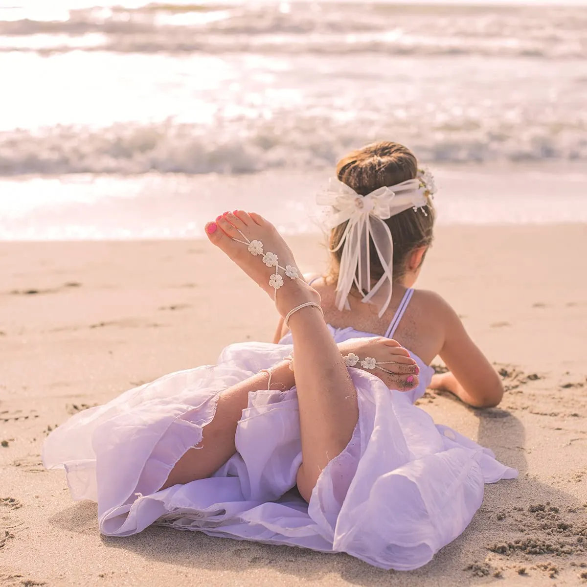 Flower Barefoot Sandals, Boho Beach Wedding Shoes, Women Foot Jewelry, Bridesmaids Gift (.White)