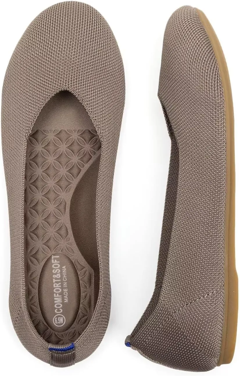 Frank Mully Women's Wide Width Flats Ballet Flats Round Toe Knit Flat Shoes with Arch Support Wide Toe Box