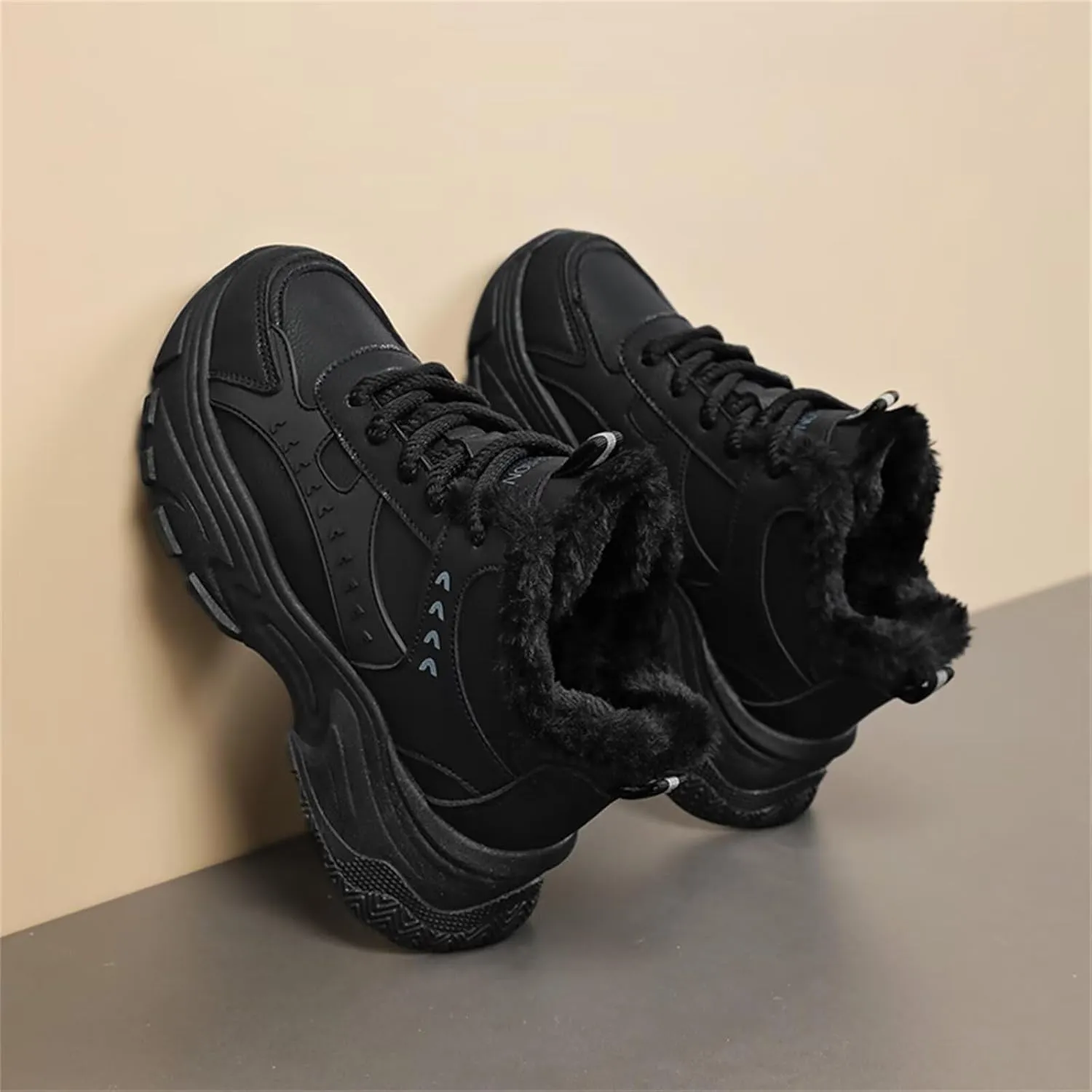 Fur Lined Winter Sneakers for Women Fashion Dad Shoes Warm Fleece Lining Comfortable Chunky Platform Sneakers for Girls