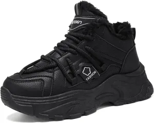 Fur Lined Winter Sneakers for Women Fashion Dad Shoes Warm Fleece Lining Comfortable Chunky Platform Sneakers for Girls