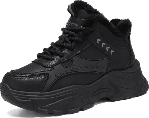 Fur Lined Winter Sneakers for Women Fashion Dad Shoes Warm Fleece Lining Comfortable Chunky Platform Sneakers for Girls
