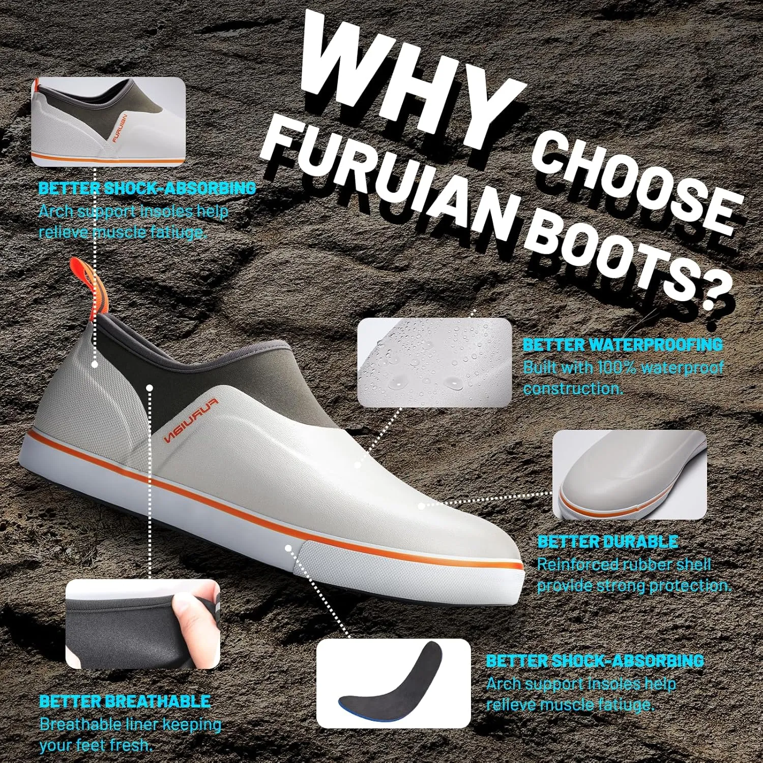 Furuian Deck Shoes Men's Short Rain Boots Waterproof Shoes Rubber Deck Boots Lightweight Fishing Rain Shoes Non-slip Fishing Boots for Gardening Outdoor Mud Walking