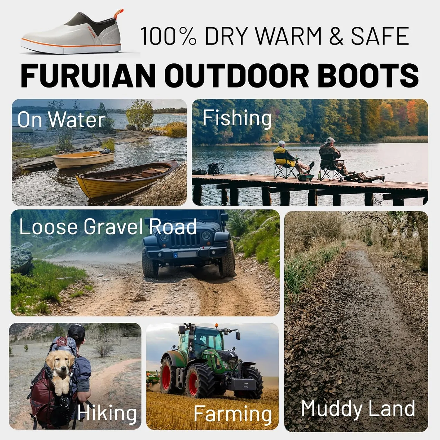 Furuian Deck Shoes Men's Short Rain Boots Waterproof Shoes Rubber Deck Boots Lightweight Fishing Rain Shoes Non-slip Fishing Boots for Gardening Outdoor Mud Walking