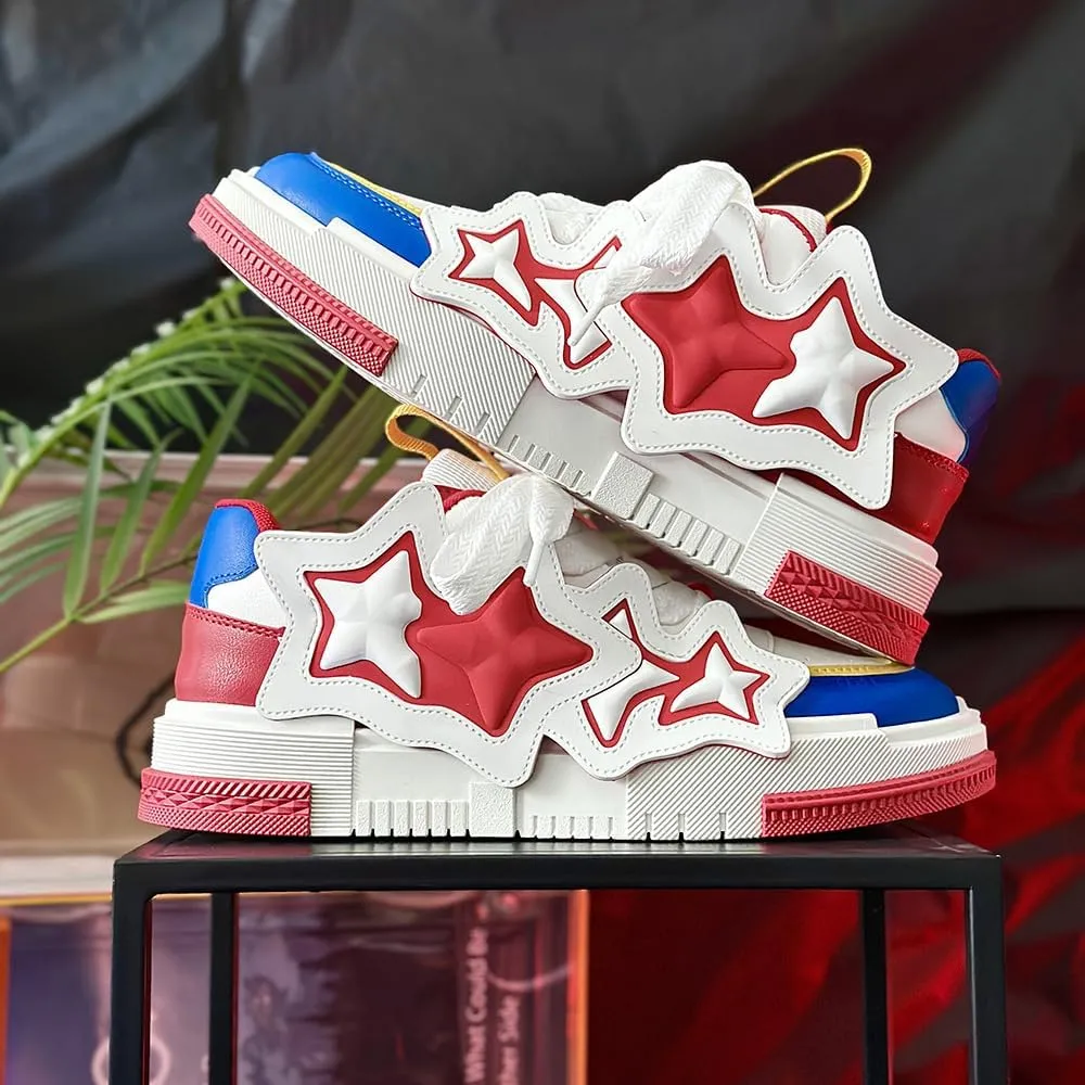 Geerta Chunky Y2K Star Sneaker Platform Ugly-Cute Retro Fashion White Walking Shoes for Women Teen Girls Thick Sole Vintage Japanese Street Style Wide Round Toe Trainer