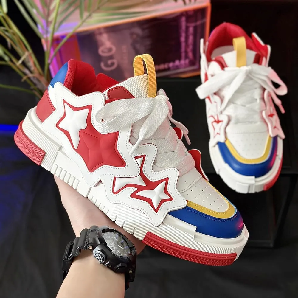 Geerta Chunky Y2K Star Sneaker Platform Ugly-Cute Retro Fashion White Walking Shoes for Women Teen Girls Thick Sole Vintage Japanese Street Style Wide Round Toe Trainer