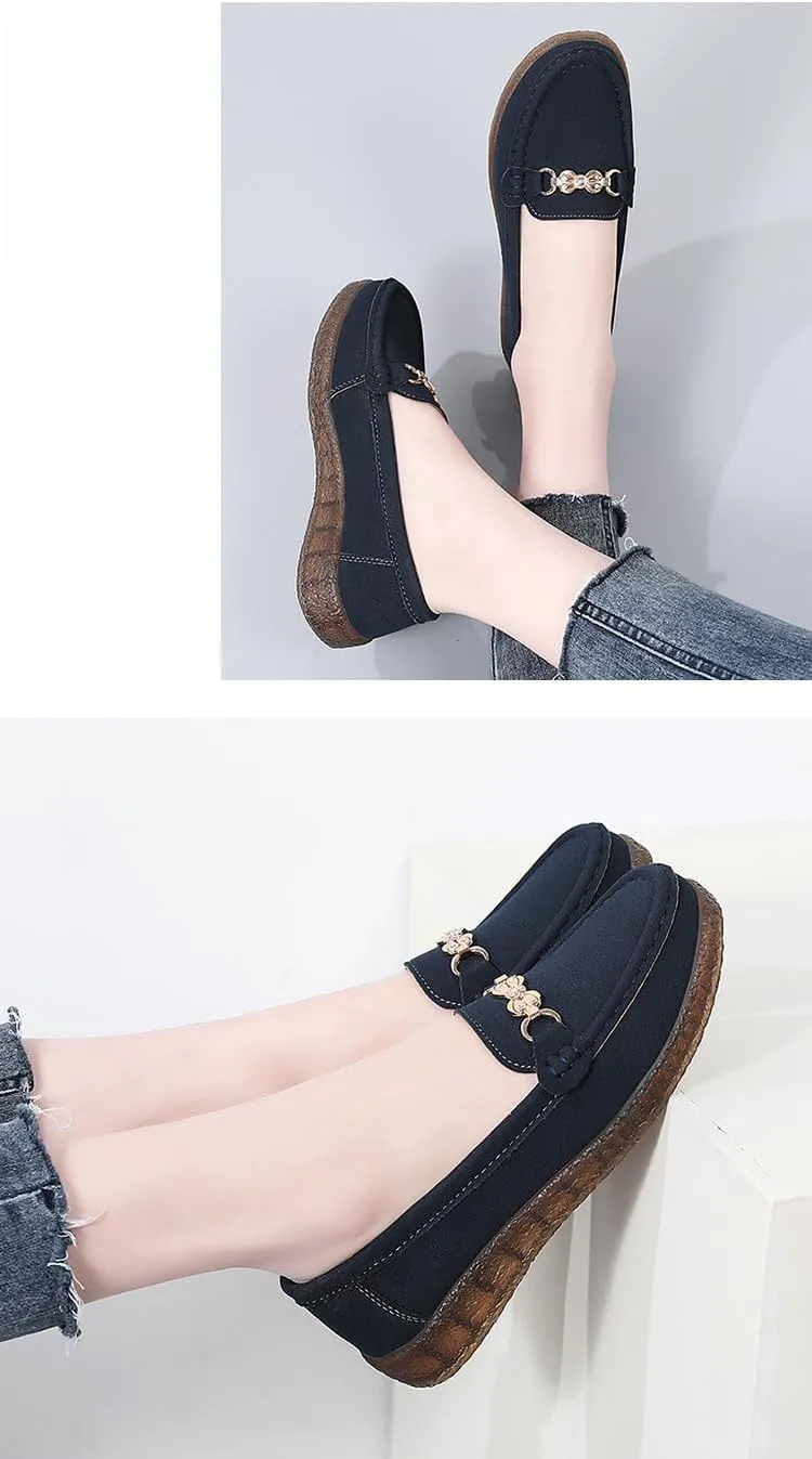 Geerta Women's Moccasins Fashion Chain Decorated Low Top Round Toe Shoes Orthopedic Sandals, Cute Casual Comfortable Lightweight Slip on Shoes, Female Solid All-Match Loafers for Daily Wear