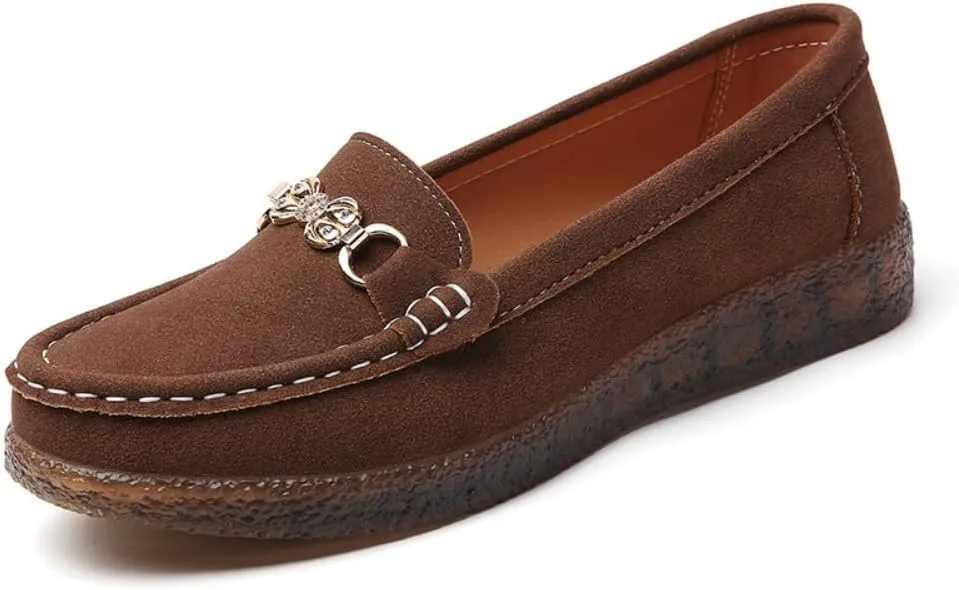 Geerta Women's Moccasins Fashion Chain Decorated Low Top Round Toe Shoes Orthopedic Sandals, Cute Casual Comfortable Lightweight Slip on Shoes, Female Solid All-Match Loafers for Daily Wear