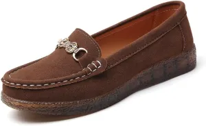 Geerta Women's Moccasins Fashion Chain Decorated Low Top Round Toe Shoes Orthopedic Sandals, Cute Casual Comfortable Lightweight Slip on Shoes, Female Solid All-Match Loafers for Daily Wear