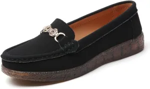 Geerta Women's Moccasins Fashion Chain Decorated Low Top Round Toe Shoes Orthopedic Sandals, Cute Casual Comfortable Lightweight Slip on Shoes, Female Solid All-Match Loafers for Daily Wear