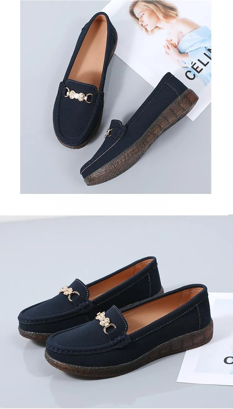 Geerta Women's Moccasins Fashion Chain Decorated Low Top Round Toe Shoes Orthopedic Sandals, Cute Casual Comfortable Lightweight Slip on Shoes, Female Solid All-Match Loafers for Daily Wear
