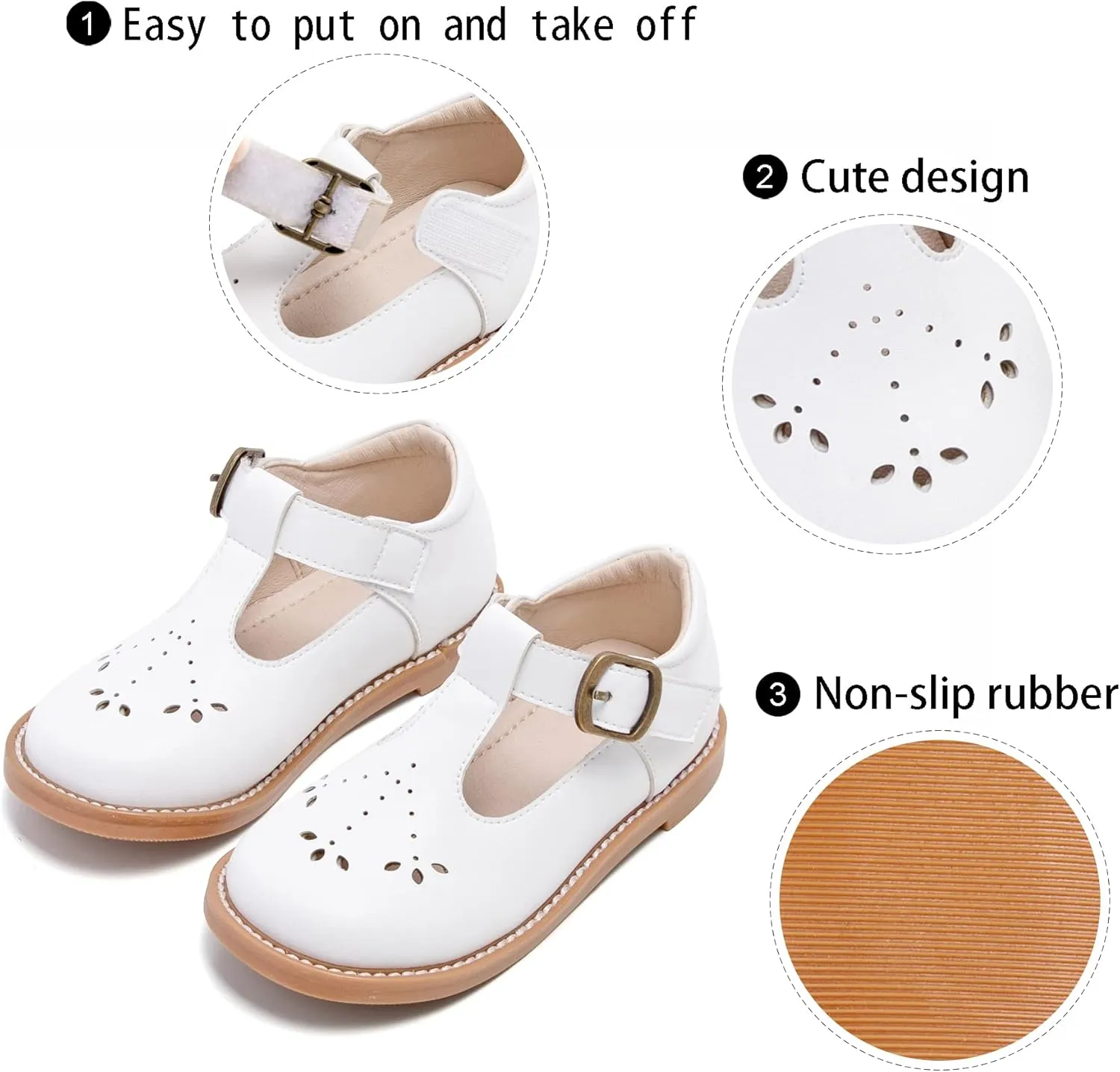 GINFIVE Toddler Girls Dress Shoes Little Kids Flats School Mary Janes Shoes