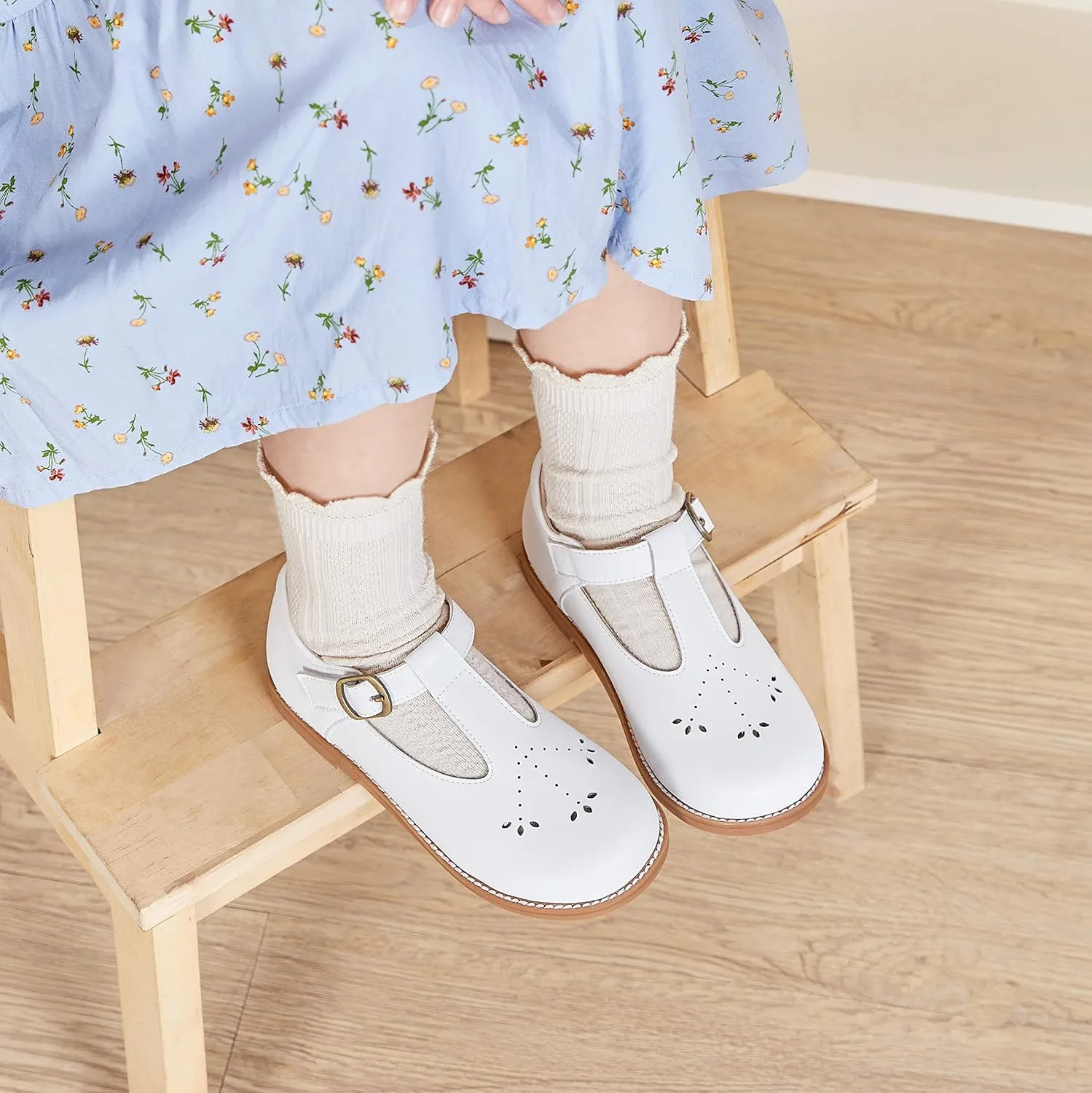 GINFIVE Toddler Girls Dress Shoes Little Kids Flats School Mary Janes Shoes