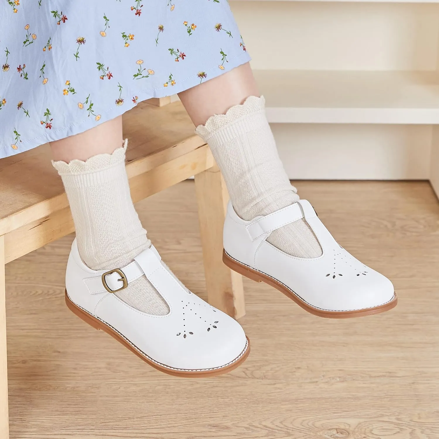 GINFIVE Toddler Girls Dress Shoes Little Kids Flats School Mary Janes Shoes
