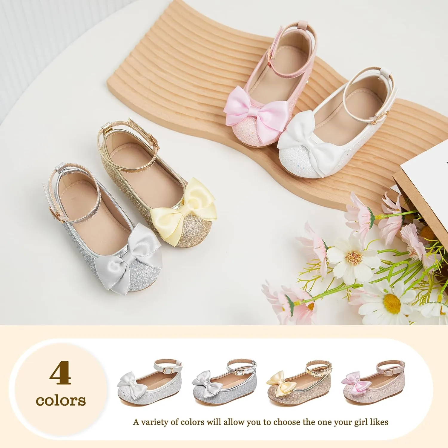 GINFIVE Toddler Girls Dress Shoes Mary Janes Ballerina Flats for Girls Shoes Toddler