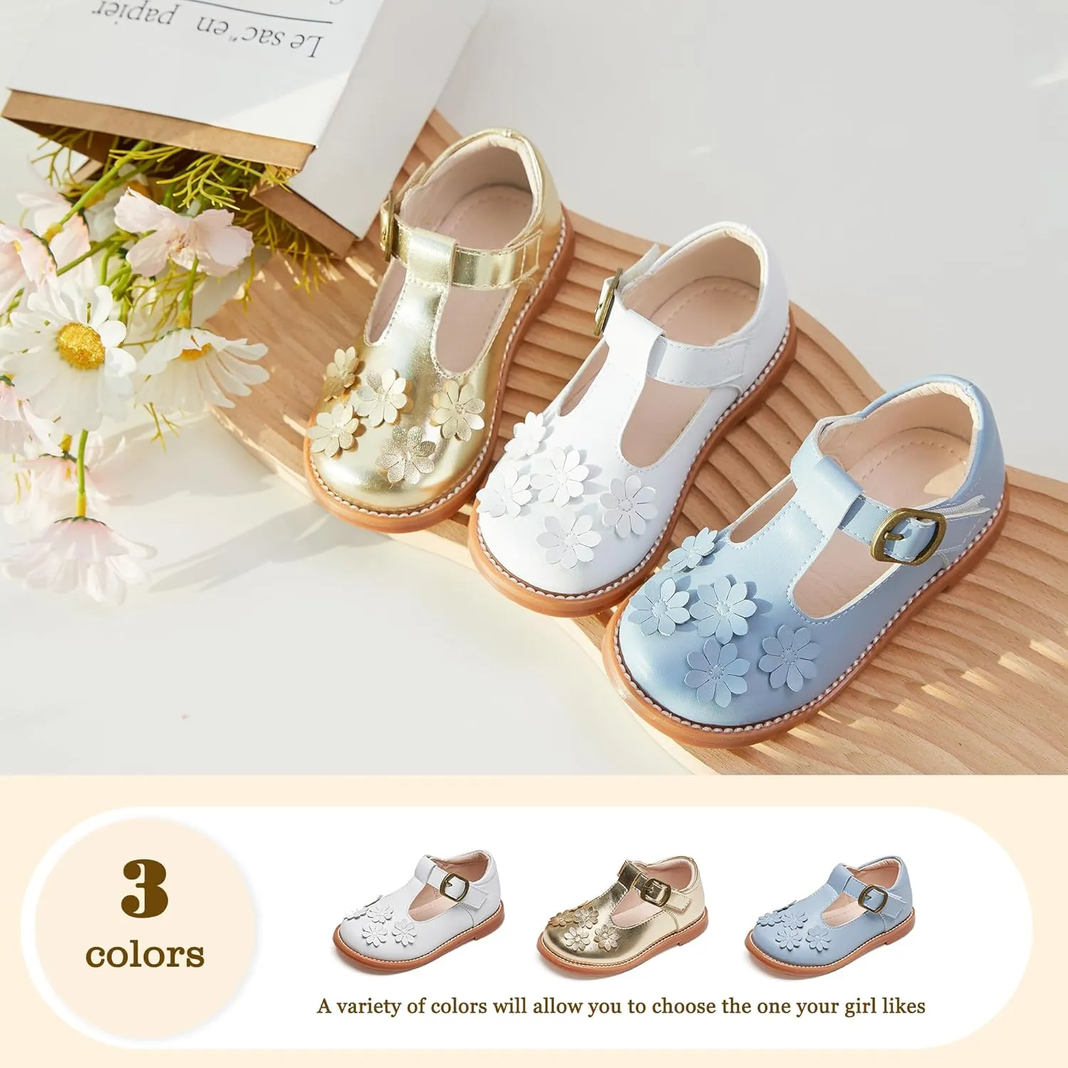 GINFIVE Toddler Little Girls Mary Janes Flats Girls Dress Shoes Kids Shoes
