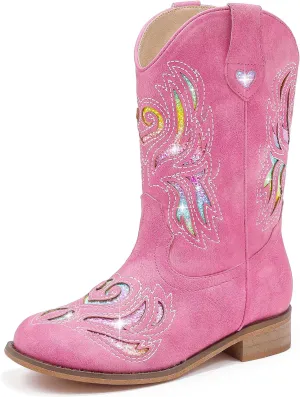 Girls Cowgirl Boot Glitter Kids Cowboy Boots Western BoysCowboy Mid Calf Square Toe Toddler Little Kid/Big Kid Party Birthday Riding Shoes