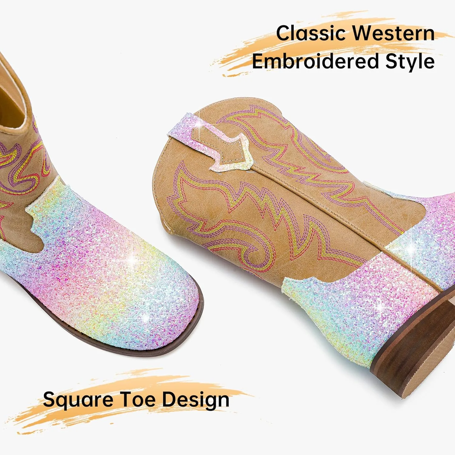 Girls Cowgirl Boots Unisex-Child Mid Calf Glitter Toddler Cowboy Boot Little Big Kids Western Riding Shoes
