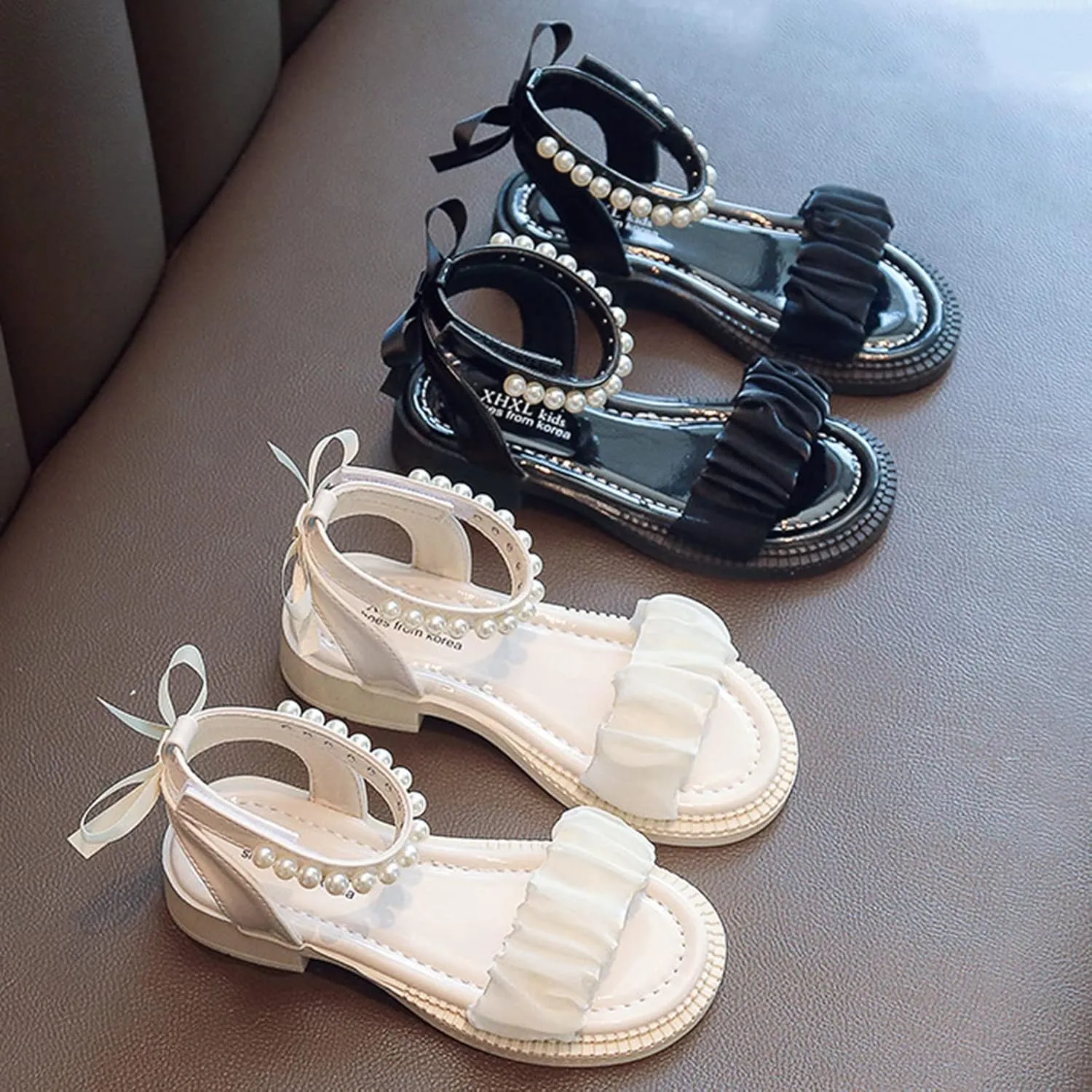 Girls Kids Beaded Open Toe Sandals 𝗟ow Heel Non Slip Dress Barefoot Shoes Baby Princess Dance Ballet Fashion Loafers