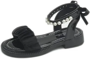 Girls Kids Beaded Open Toe Sandals 𝗟ow Heel Non Slip Dress Barefoot Shoes Baby Princess Dance Ballet Fashion Loafers