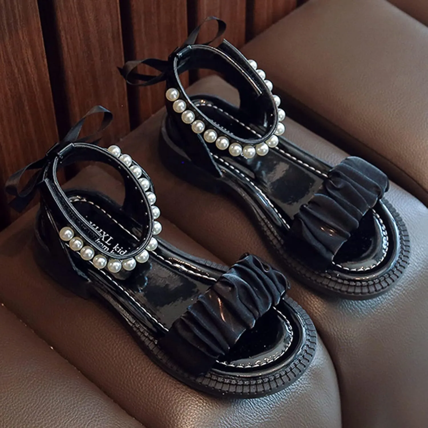 Girls Kids Beaded Open Toe Sandals 𝗟ow Heel Non Slip Dress Barefoot Shoes Baby Princess Dance Ballet Fashion Loafers